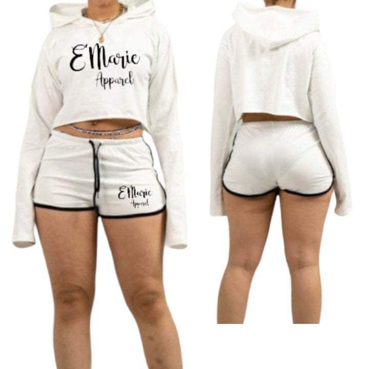 Crop Top Hoodie Booty Shorts Set