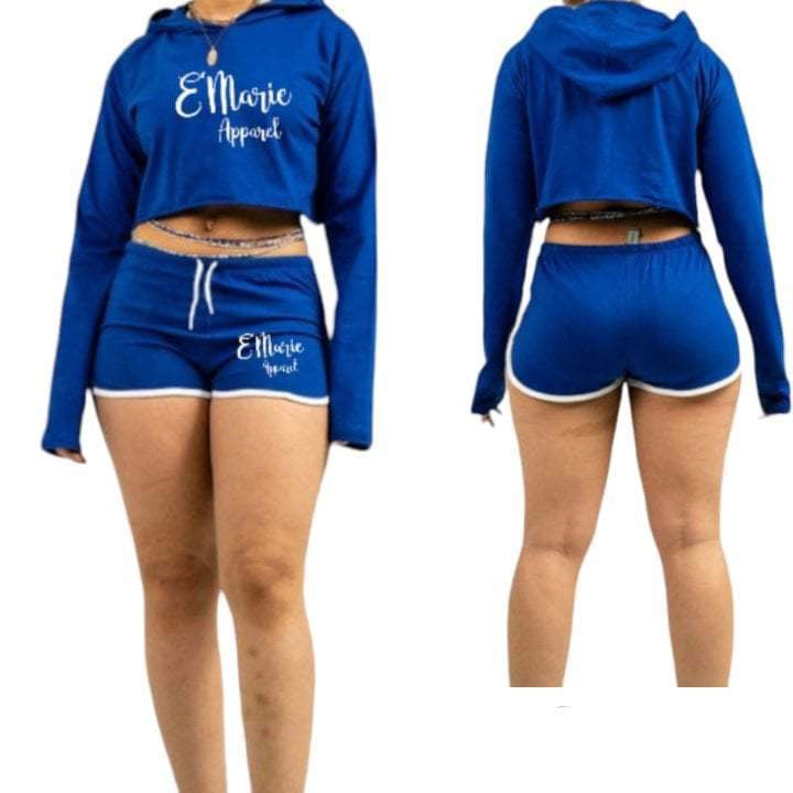 Crop Top Hoodie Booty Shorts Set