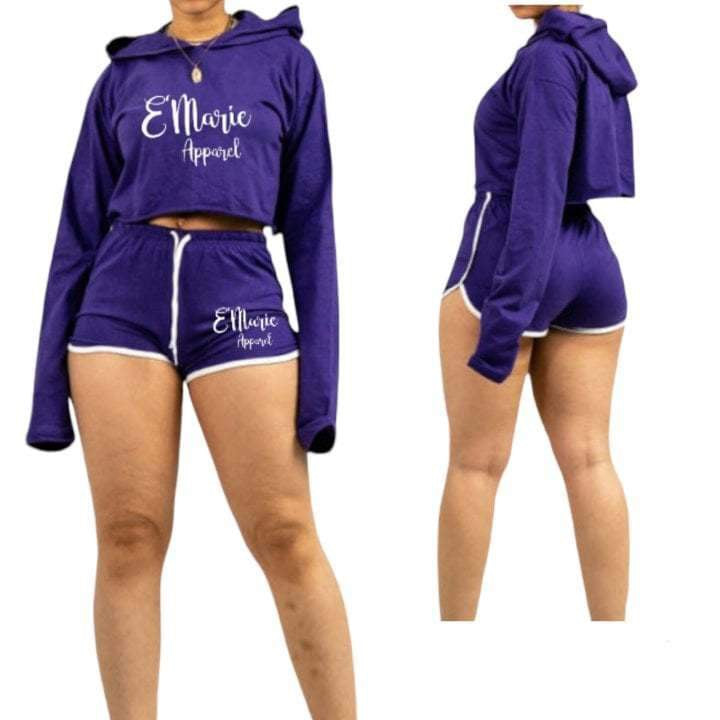 Crop Top Hoodie Booty Shorts Set