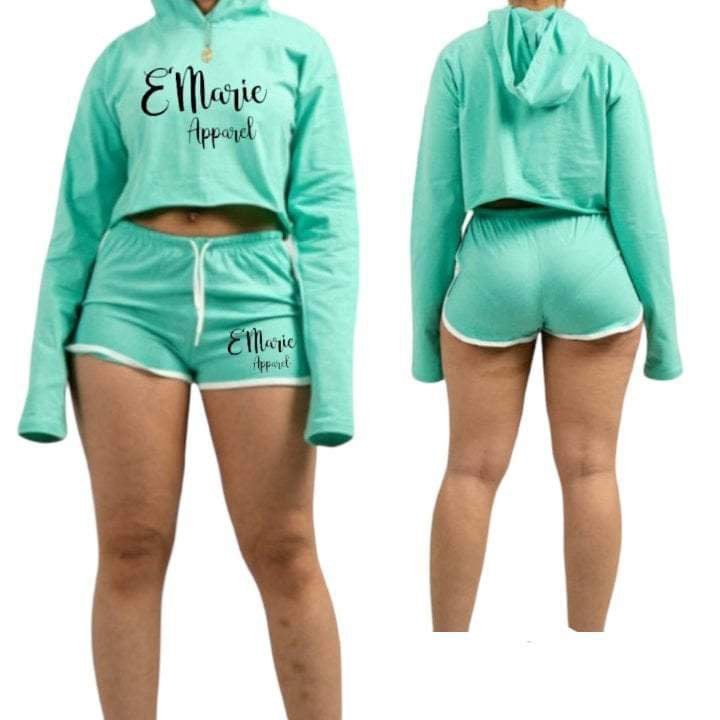 Crop Top Hoodie Booty Shorts Set