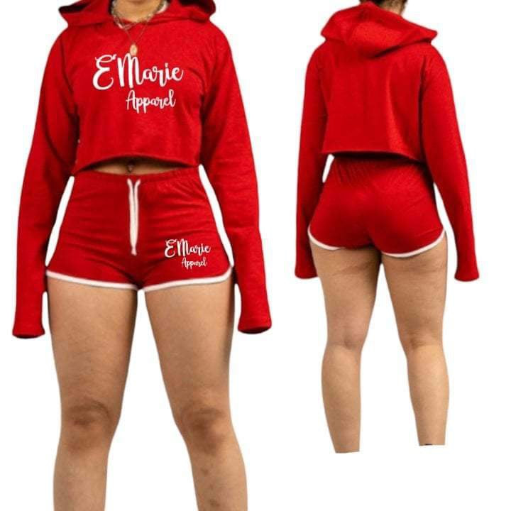 Crop Top Hoodie Booty Shorts Set