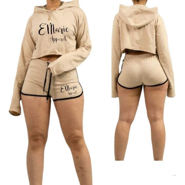 Crop Top Hoodie Booty Shorts Set