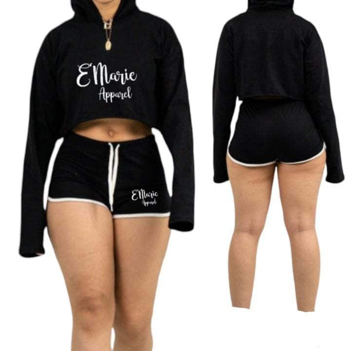 Crop Top Hoodie Booty Shorts Set