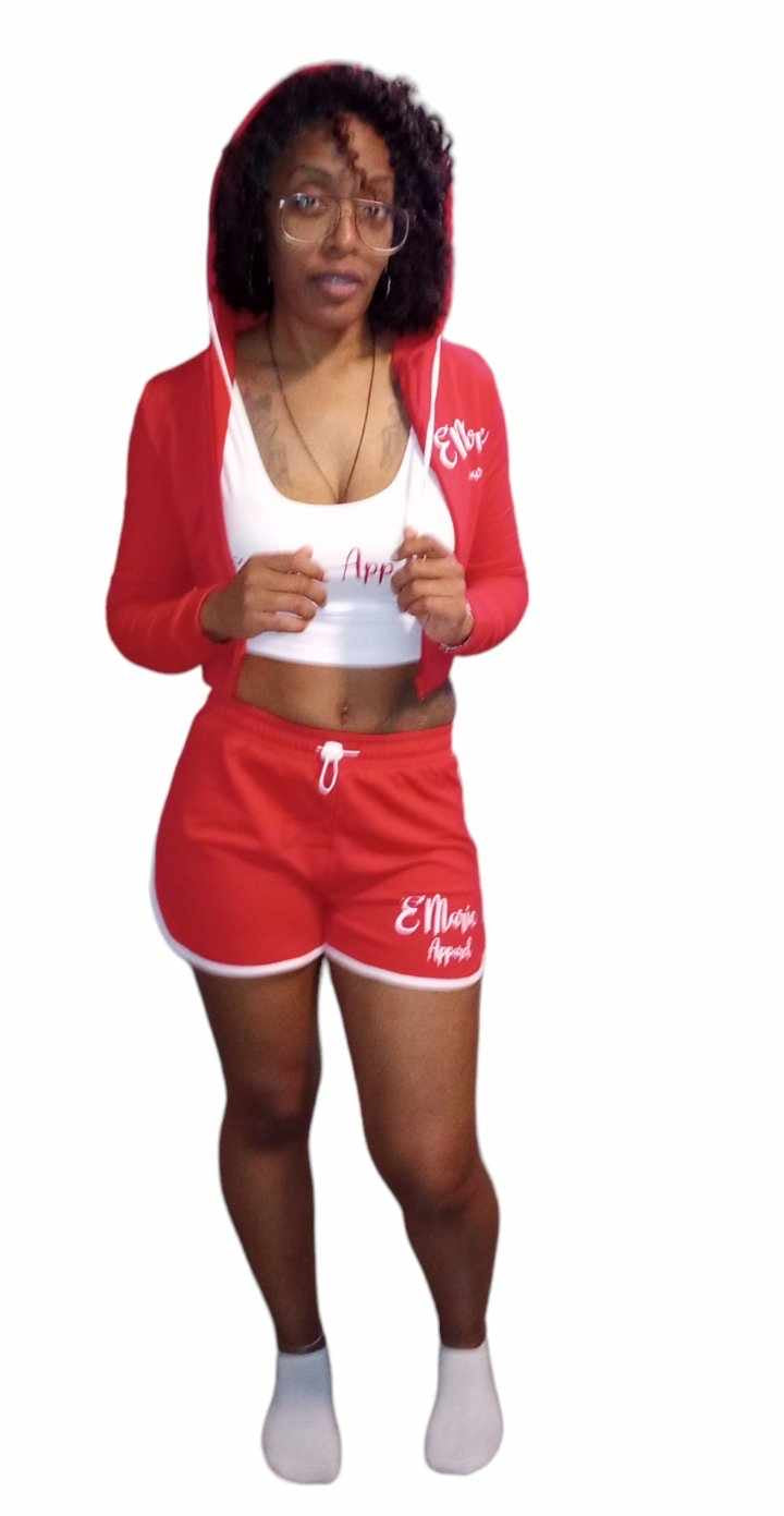 3 pc Hoodie and Booty Short w/Crop Shirt Set