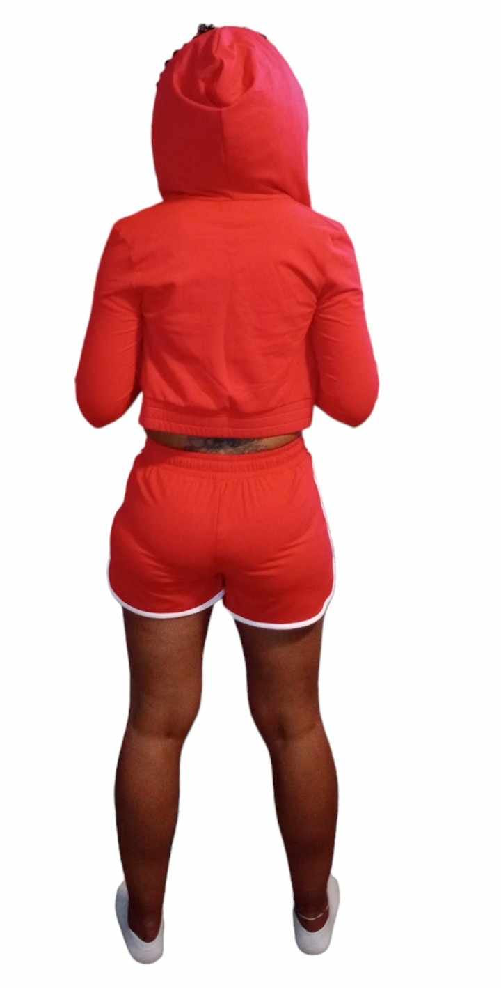 3 pc Hoodie and Booty Short w/Crop Shirt Set